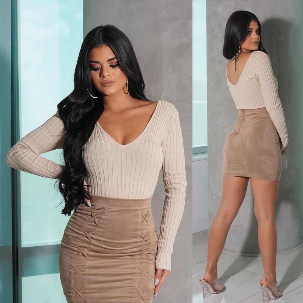 Soft Taupe Ribbed Knit Bodysuit